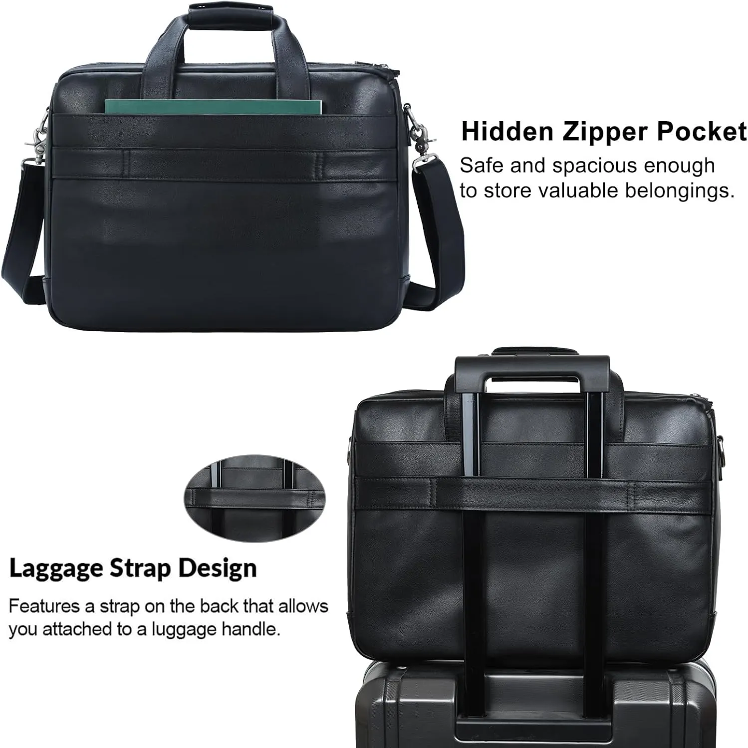 TIDING Full Grain Leather Briefcase For Men 17 Inch Laptop Case Business Travel Office Messenger Shoulder Bag