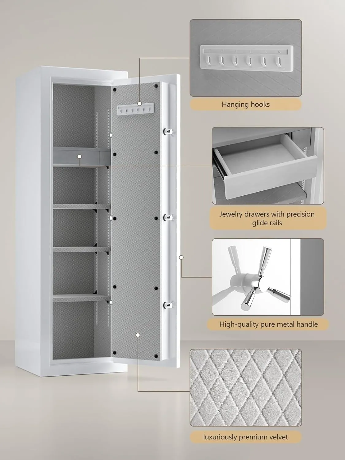 TIGERKING Fireproof Safe with Digital Lock, 8.12 cu.ft Heavy Duty Large Jewelry Safe Box for Home Business Office, White