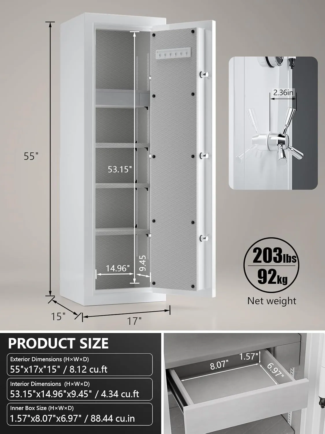 TIGERKING Fireproof Safe with Digital Lock, 8.12 cu.ft Heavy Duty Large Jewelry Safe Box for Home Business Office, White