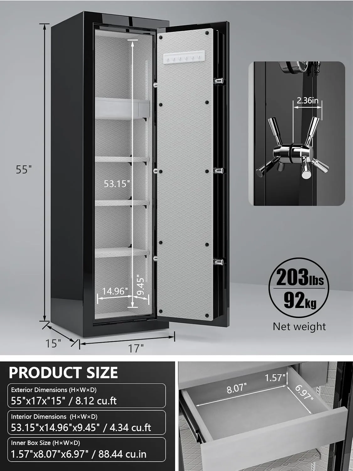 TIGERKING Fireproof Safe with Digital Lock, Heavy Duty Safes Box, 8.12 cu.ft Large Safe for Home Business Office