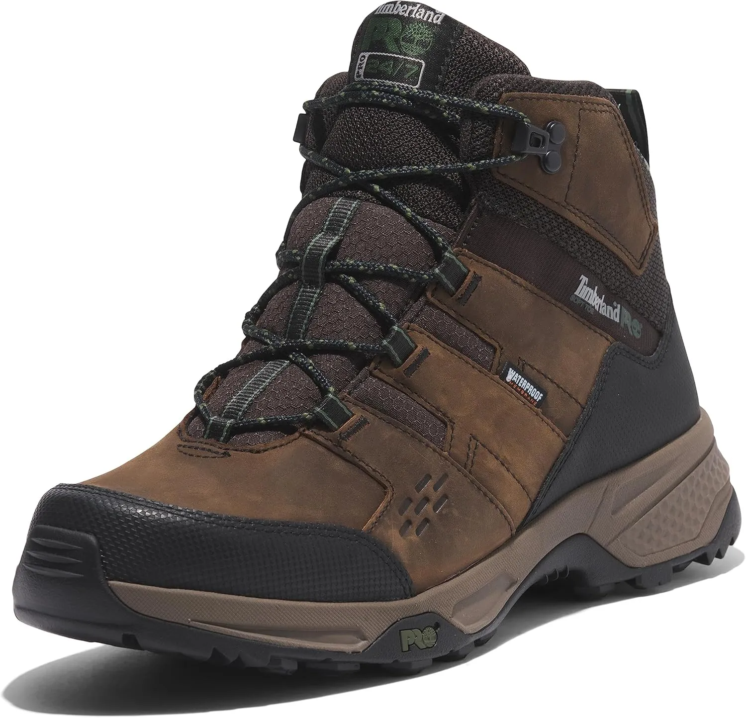 Timberland PRO Men's Switchback LT Soft Toe Waterproof Industrial Hiking Work Boot, Brown/Green, 13M