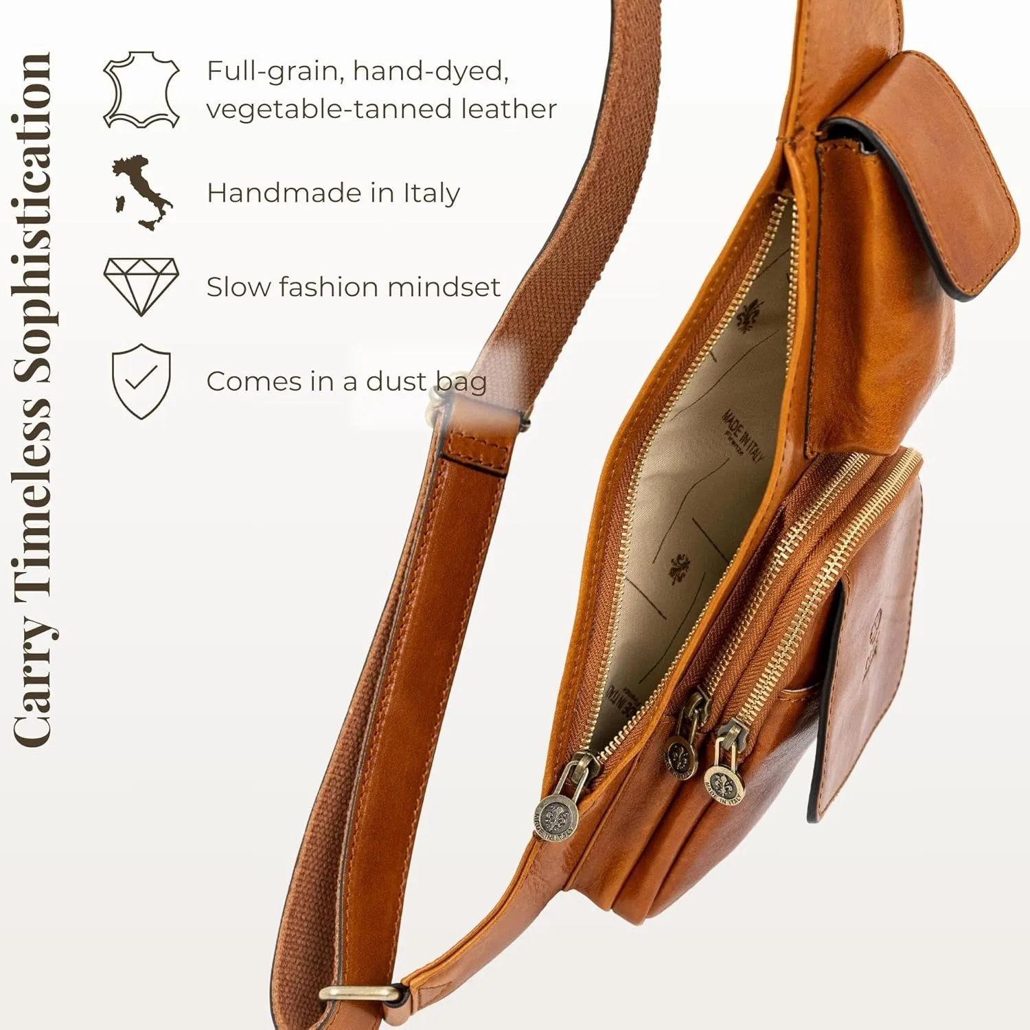 Time Resistance Leather Sling Bag - Crossbody Bag - Messenger Bag for Men and Women - Handmade Shoulder Bag Backpack