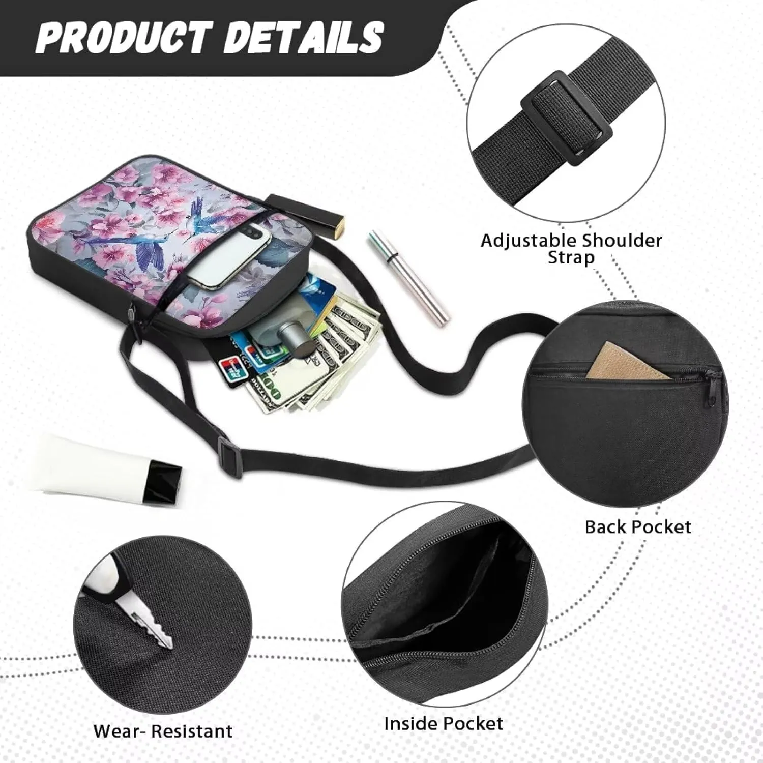 TODIYADDU Lightweight Crossbody Sling Bag Mini Messenger Shoulder Handbag Wallet Small Purses for Women Trendy Chest Bag