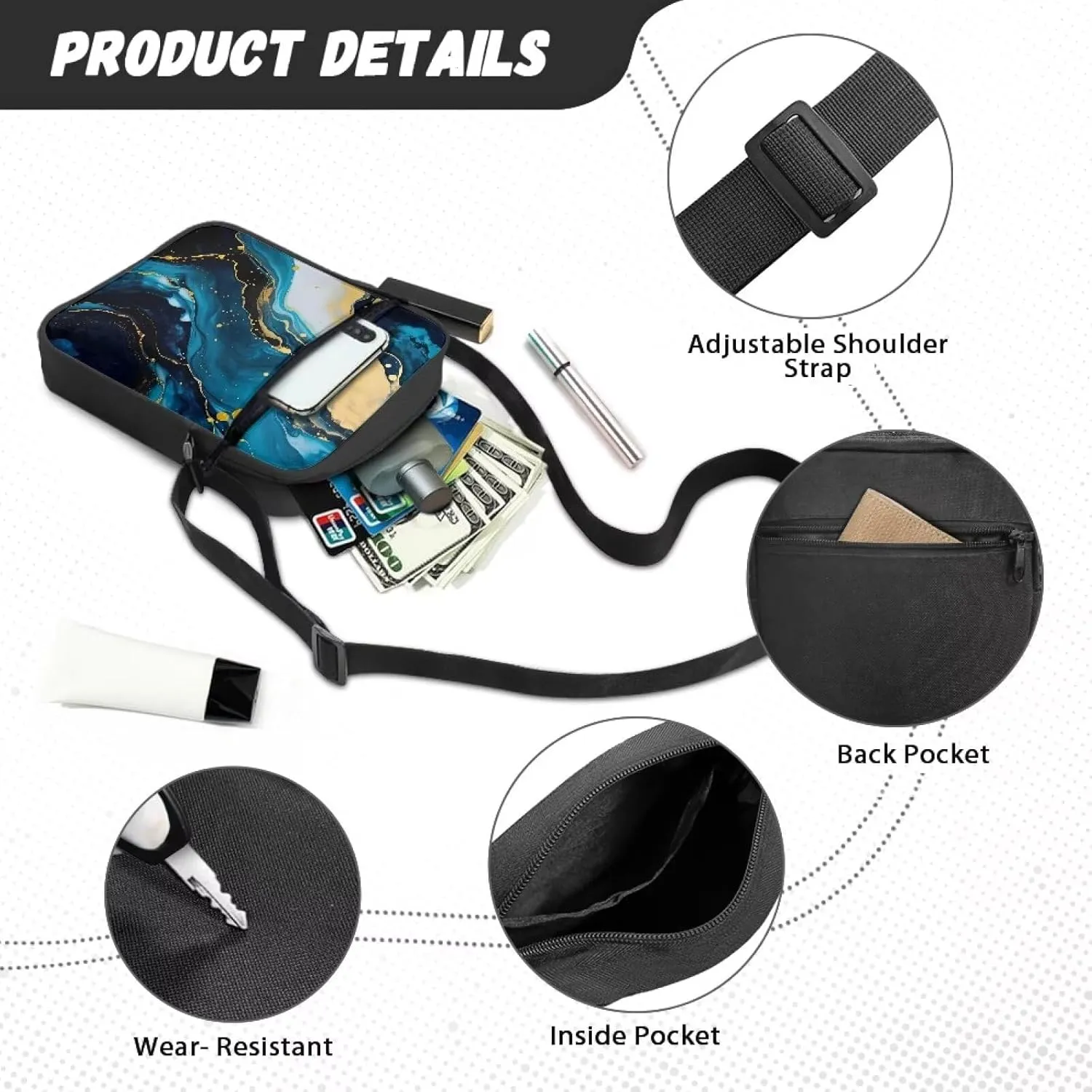TODIYADDU Messenger Bag for Women Men Mini Shoulder Bag with Adjustable Straps Trendy Crossbody Sling Bag for Cell Phone Keys