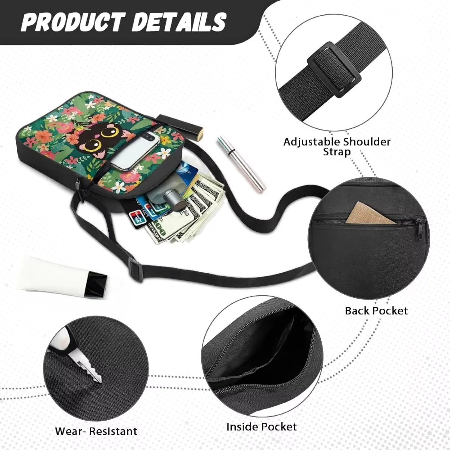TODIYADDU Shoulder Bag for Women Crossbody Sling Bag Fashion Messenger Bag Small Cell Phone Purse Holder Wallet Nice Gifts