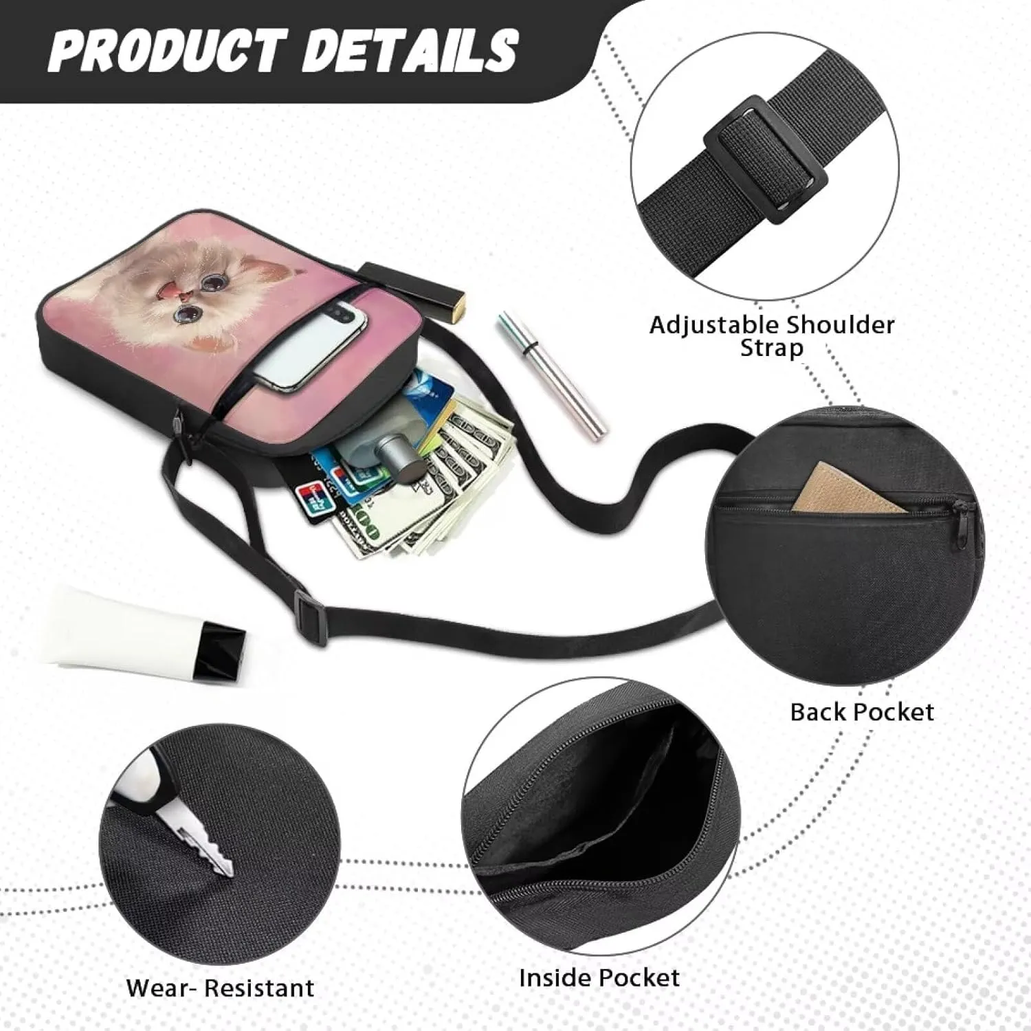 TODIYADDU Versatile Sling Bag Crossbody Phone Bag Women Shoulder Bag with Adjustable Strap Mini Messenger Bag for Cell Phone