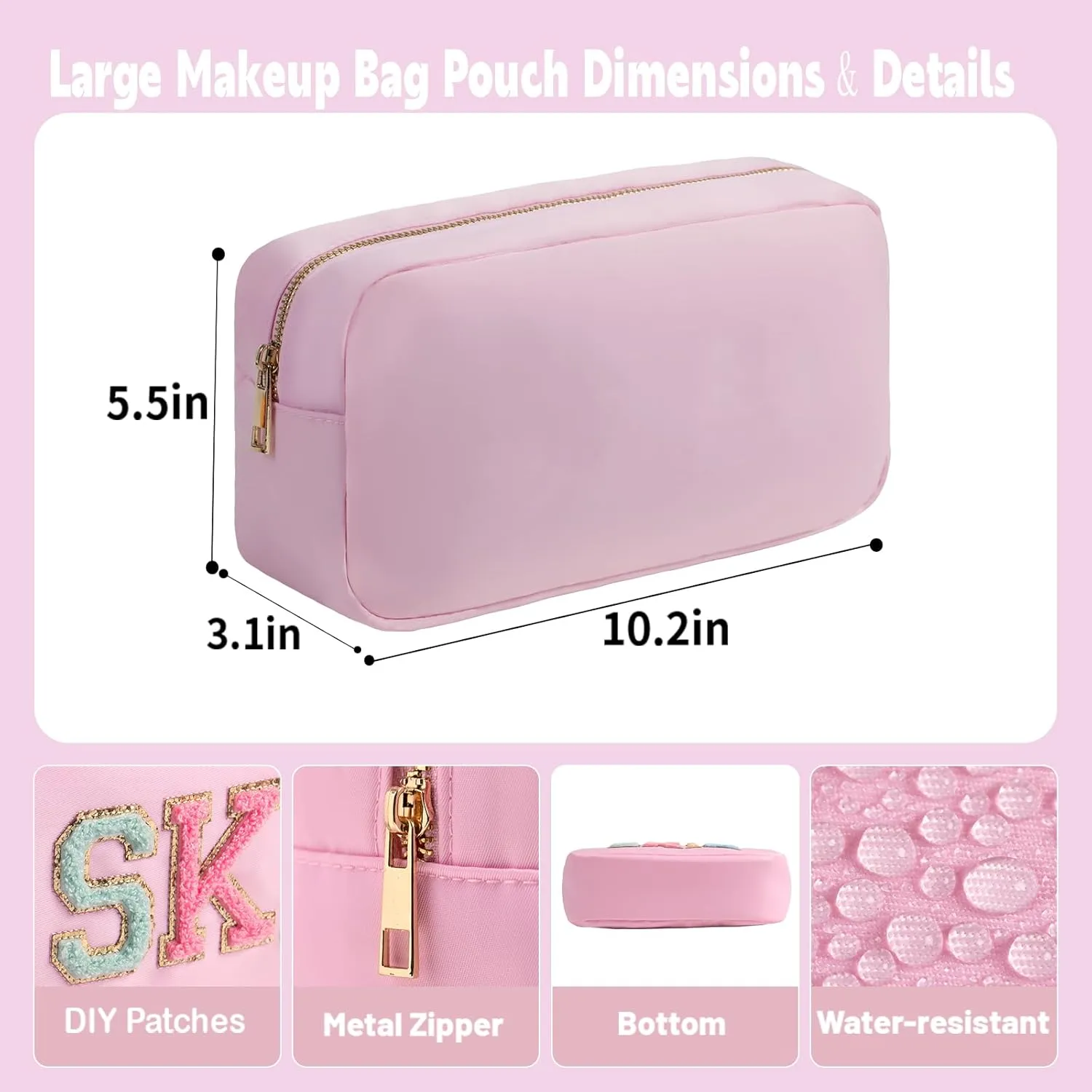 Toiletry Bag for Travelling Women Pink Makeup Bag Organizer Water-resistant Nylon Cosmetic Bag Pouch with Four Pockets (L,Baby Pink)