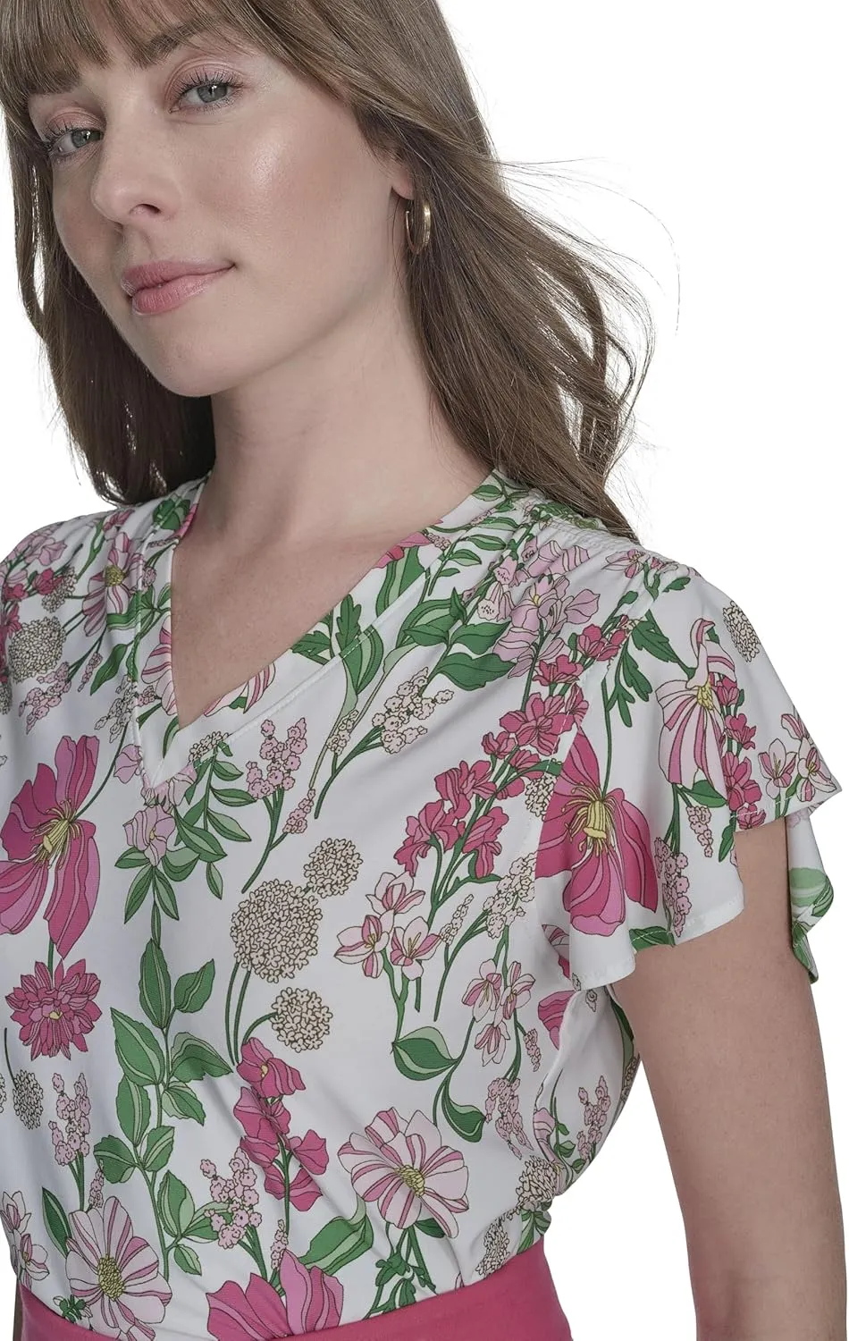 Tommy Hilfiger Women's Short Flutter Sleeve V-Neck Top