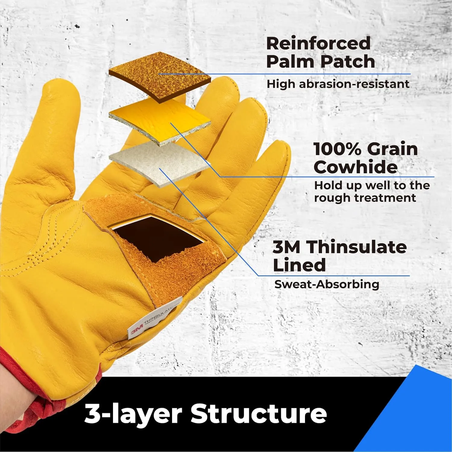 toolant Winter Leather Work Gloves, Warm Thinsulate Lining for Cold Weather Work, 100% Full Grain Cowhide with Abrasion and Puncture Resistance, Size Medium