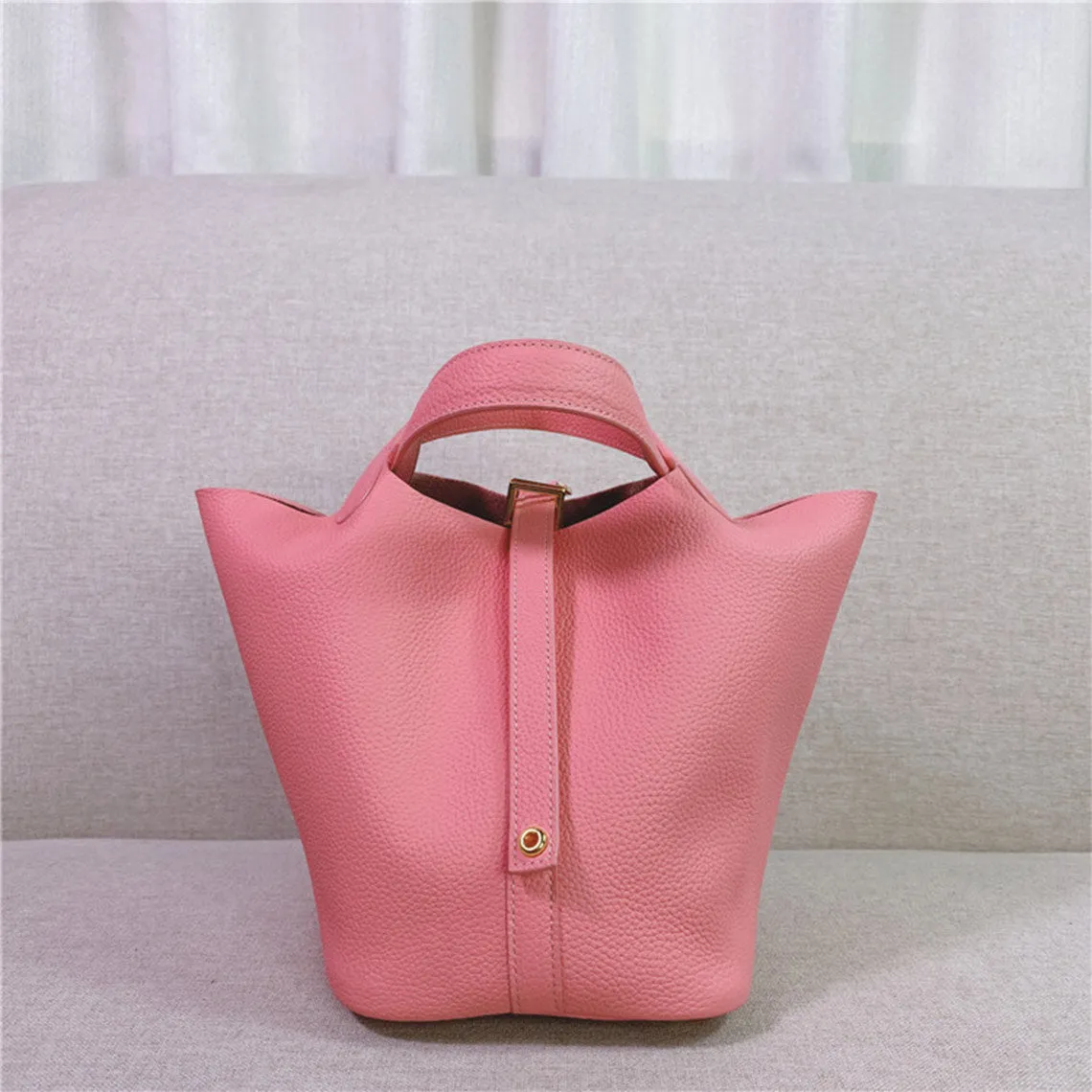 Top Grain Leather Inspired Pictin Lock Bag | Silver/Gold-tone Hardware