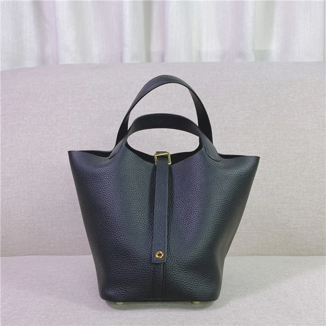 Top Grain Leather Inspired Pictin Lock Bag | Silver/Gold-tone Hardware