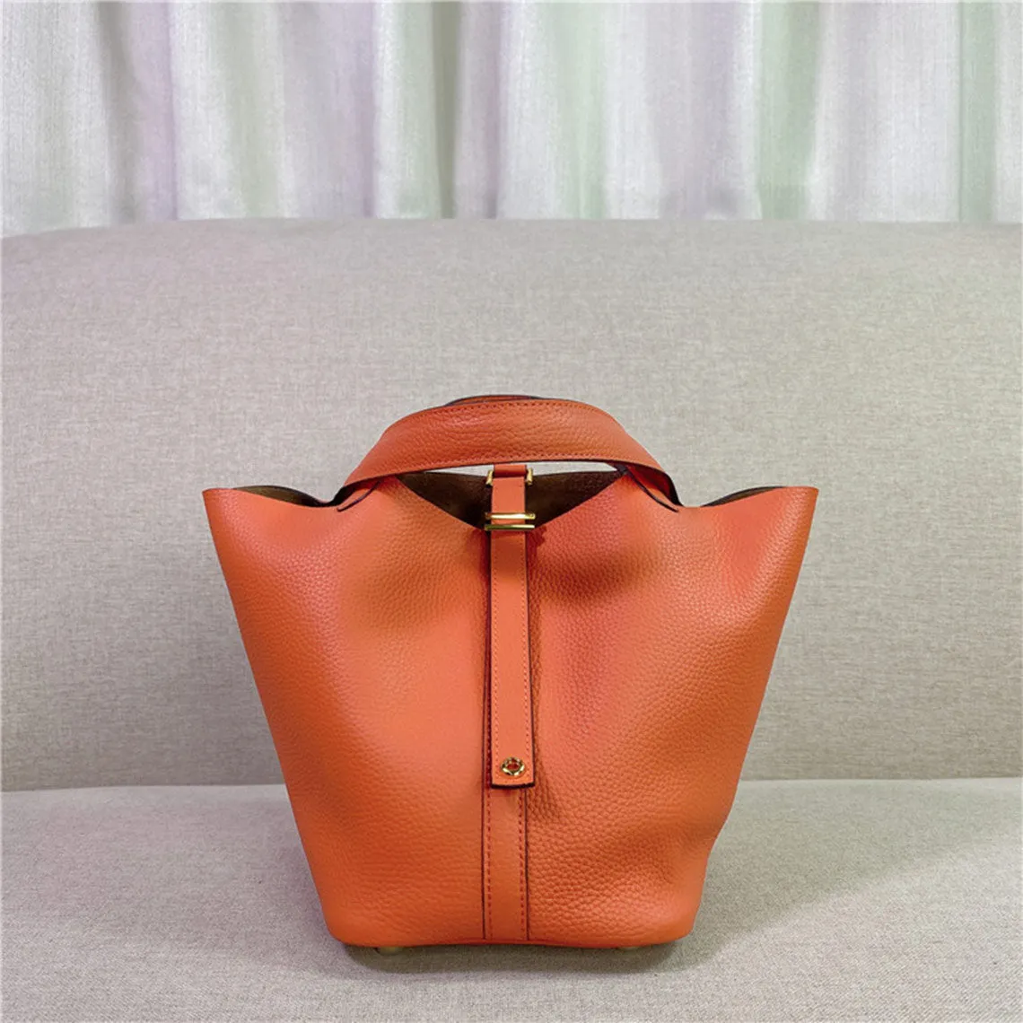 Top Grain Leather Inspired Pictin Lock Bag | Silver/Gold-tone Hardware