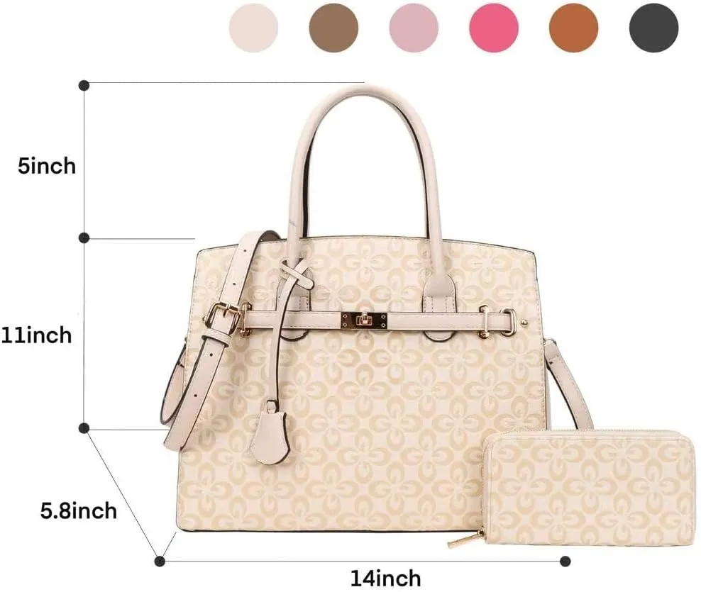 Top Handle Bag For Women, Vegan Leather Crossbody Designer Satchels, Adjustable Strap With Wallet For Ladies 2pcs