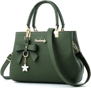 Top-handle Handbags Purse for Women Small Satchel PU Leather Shoulder Crossbody Bag with Bowtie Pendant