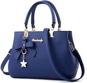 Top-handle Handbags Purse for Women Small Satchel PU Leather Shoulder Crossbody Bag with Bowtie Pendant