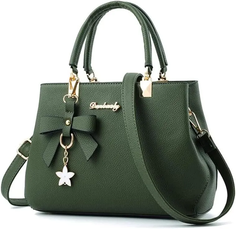 Top-handle Handbags Purse for Women Small Satchel PU Leather Shoulder Crossbody Bag with Bowtie Pendant