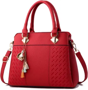 Top-Handle Handbags Purse Satchel for Women Soft PU Leather Crossbody Shoulder Bag with Tassel Pendant