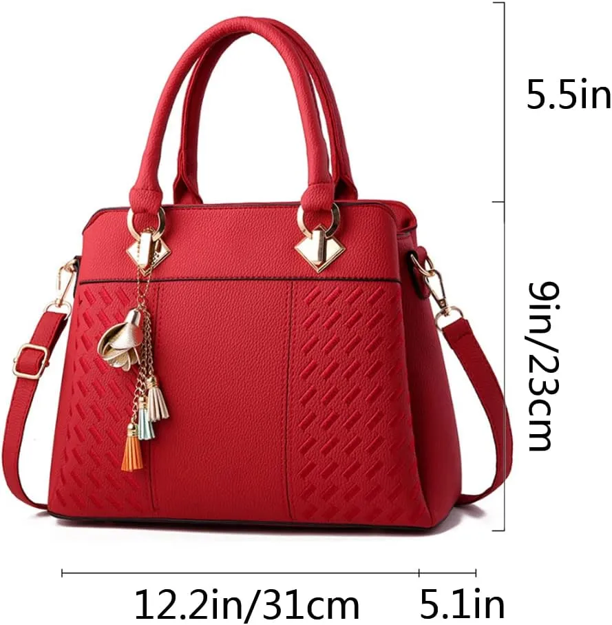Top-Handle Handbags Purse Satchel for Women Soft PU Leather Crossbody Shoulder Bag with Tassel Pendant