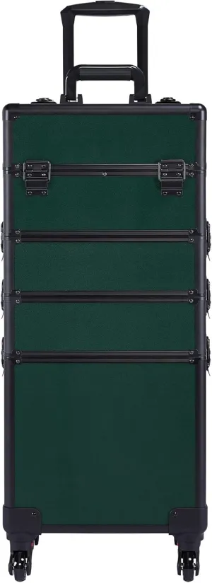 Topeakmart Rolling Makeup Case Large, 4 in 1 Professional Makeup Train Case, Cosmetic Storage Organizer Cosmetic Travel Case with Folding Trays, Wheels and Aluminum Frame, Dark Green