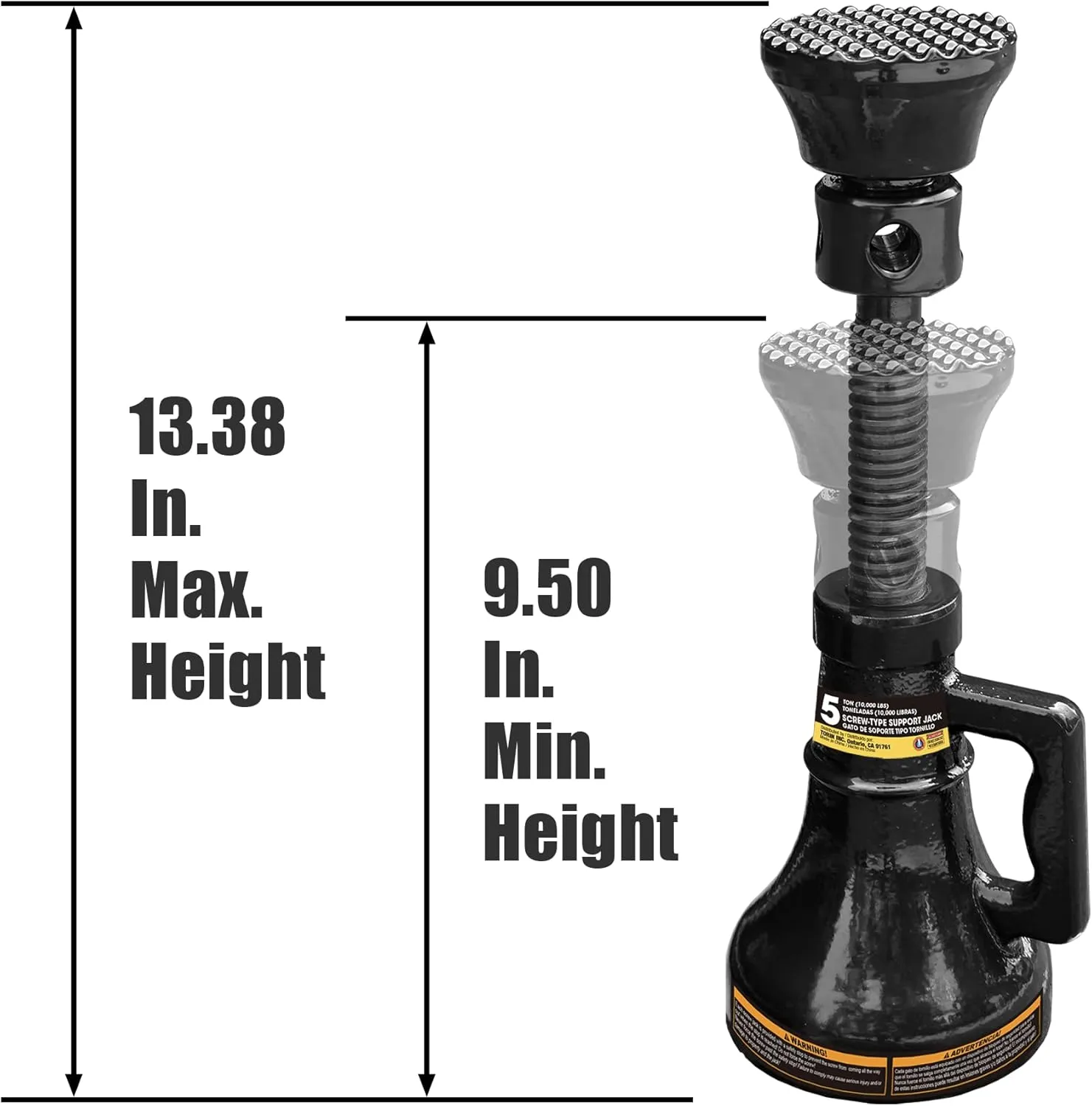 Torin 5 Ton (10,000 LBs) Professional Car Support Screw Jack for House Construction Bridge Stabilization, Black, ASJ05B