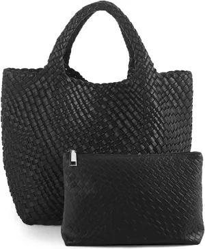 Tote Bag For Women Vegan Leather Handmade Woven Tote Bag Beach Bag Travel Handbag And Purse Top Handle Hobo Tote Bags