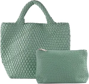 Tote Bag For Women Vegan Leather Handmade Woven Tote Bag Beach Bag Travel Handbag And Purse Top Handle Hobo Tote Bags