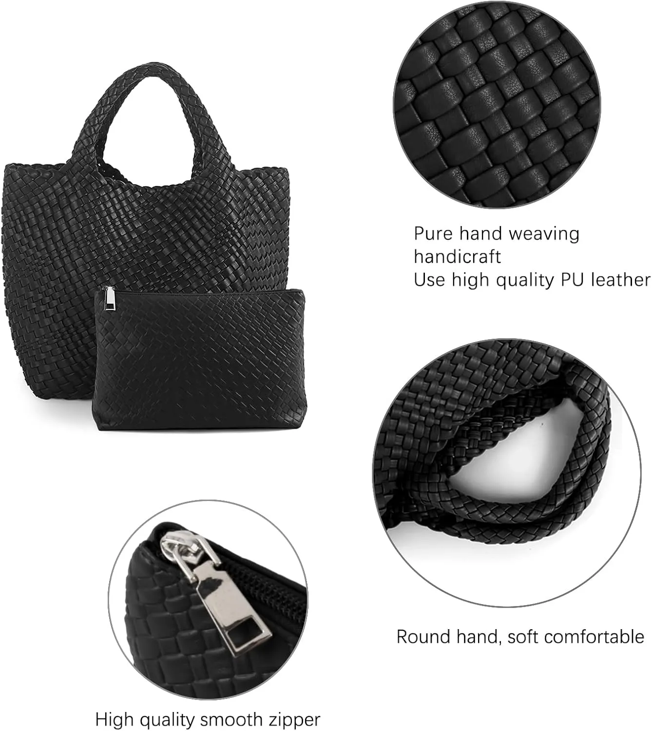 Tote Bag For Women Vegan Leather Handmade Woven Tote Bag Beach Bag Travel Handbag And Purse Top Handle Hobo Tote Bags