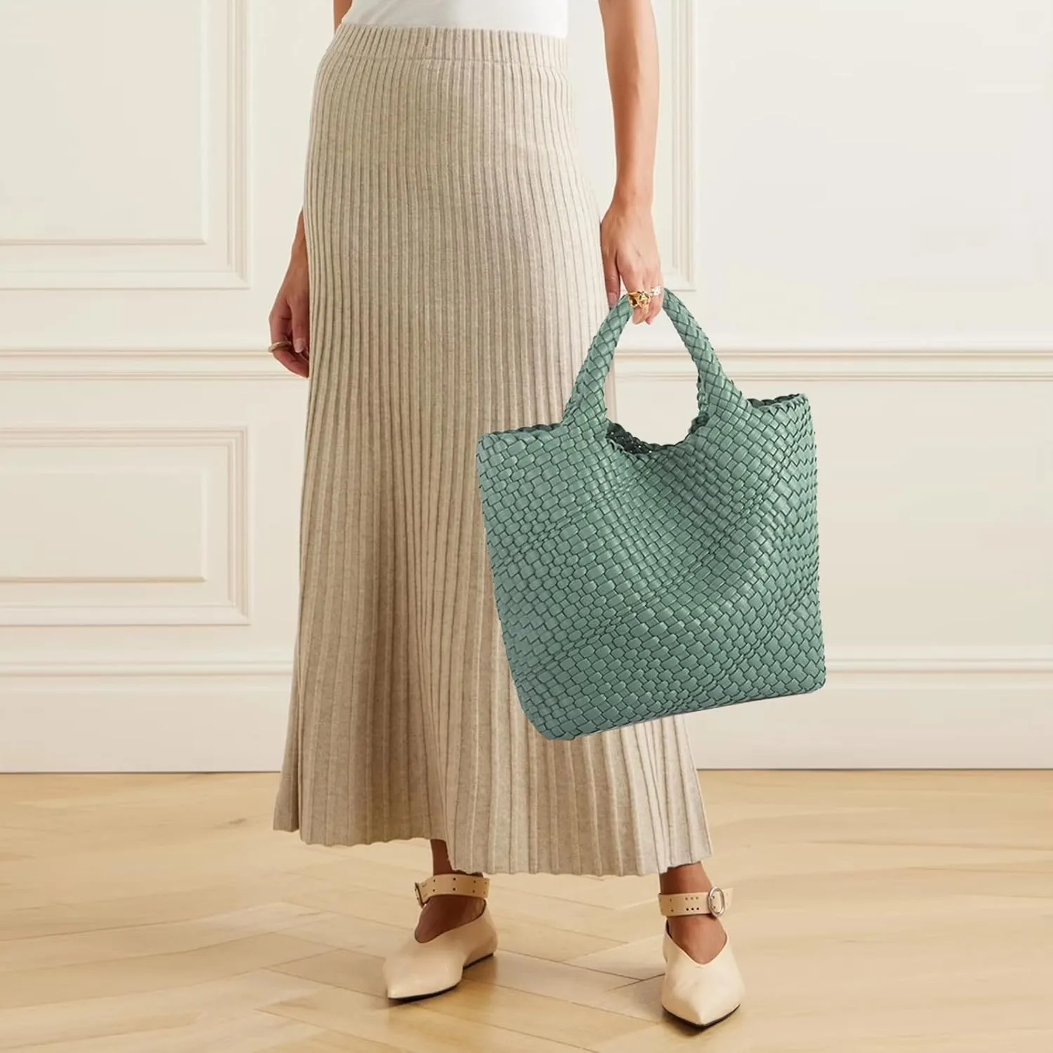 Tote Bag For Women Vegan Leather Handmade Woven Tote Bag Beach Bag Travel Handbag And Purse Top Handle Hobo Tote Bags