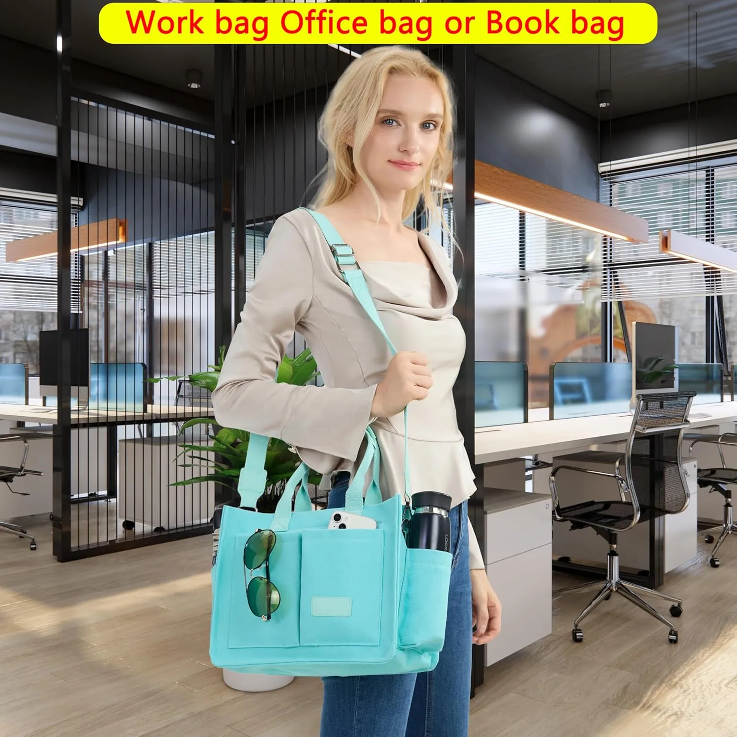 Tote Bag for Women With Compartments,Large Canvas Tote Women's Purse Crossbody Bags Work Laptop Book Bag Satchels Handbags