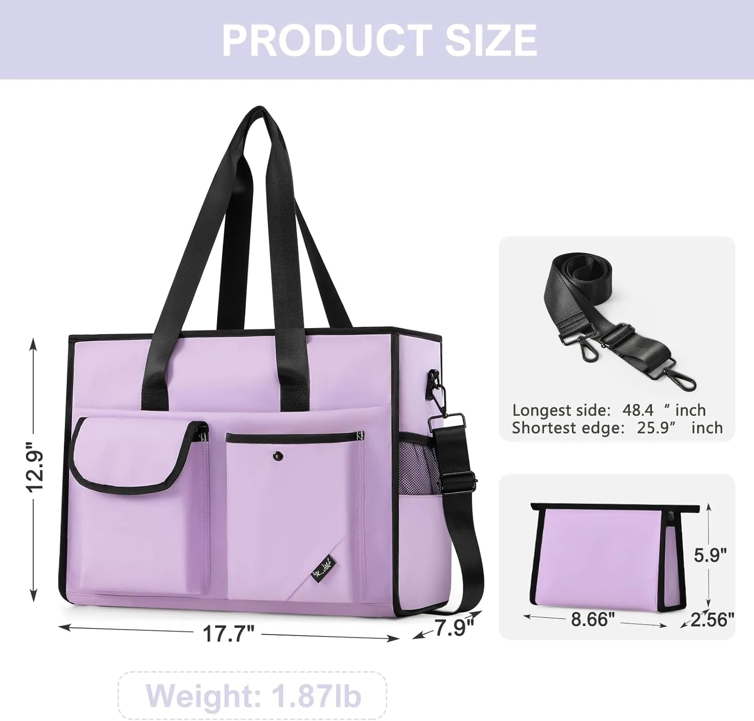 Tote Bag, Work Bags for Women with 15 Pockets, Large Tote Bag with Zipper for Teacher Nurse, Laptop Handbags for Women, Carry on Bag, Purple