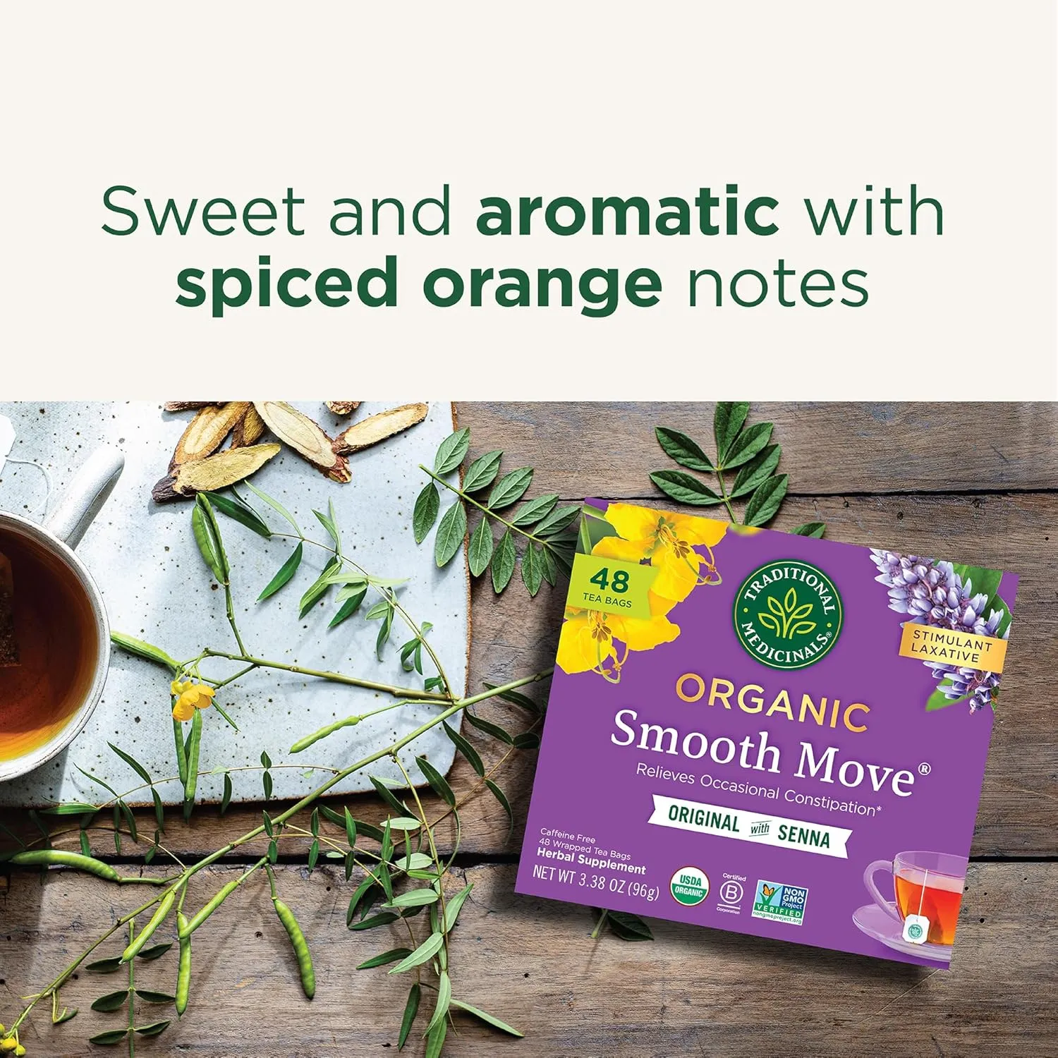 Traditional Medicinals Tea, Organic Smooth Move, Relieves Occasional Constipation, Senna - 48 Tea Bags