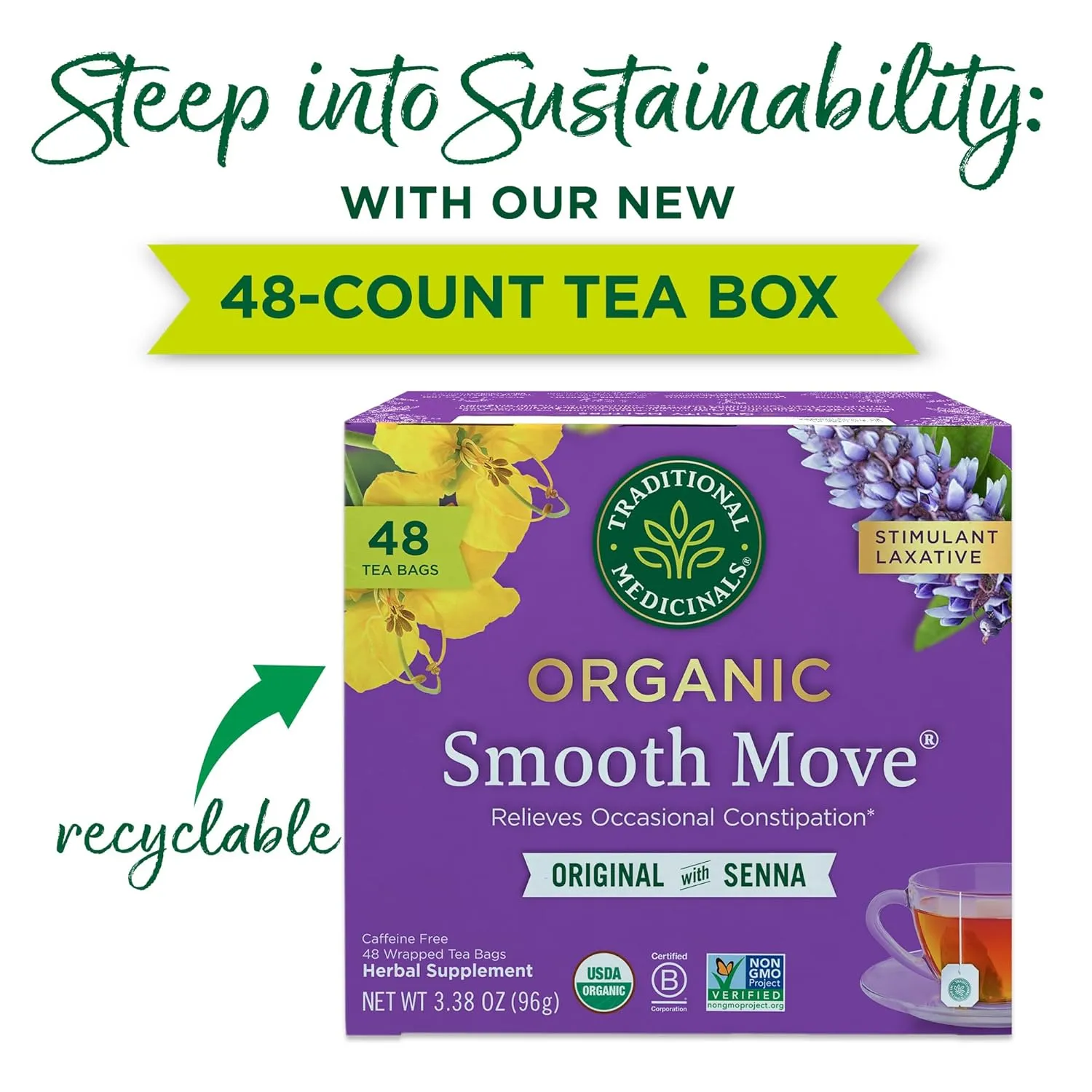 Traditional Medicinals Tea, Organic Smooth Move, Relieves Occasional Constipation, Senna - 48 Tea Bags