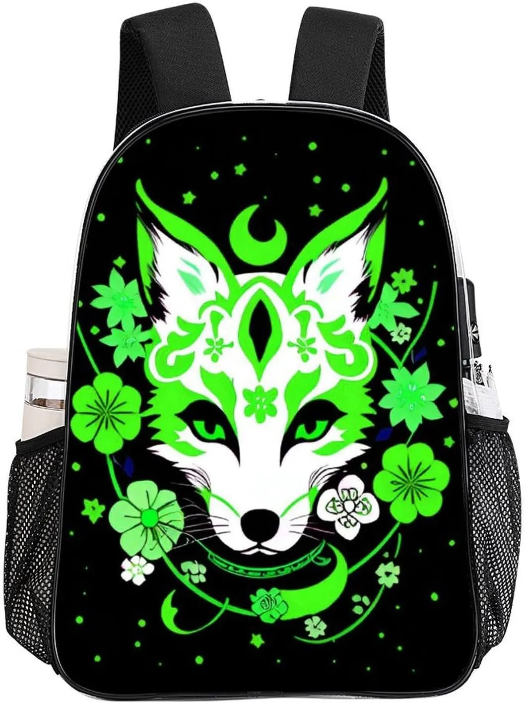 Transparent Daypack Bookbag for Gym Business Bicycle - Large Capacity Multipurpose Anti-Theft Carry On Bag, Japanese Kitsune Fox Magical Flowers Art Travel Hiking Daypack