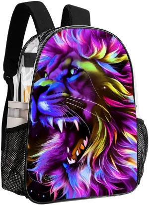 Transparent Daypack Bookbag for Gym Business Bicycle - Large Capacity Multipurpose Anti-Theft Carry On Bag, Lion Howling Art Travel Hiking Daypack