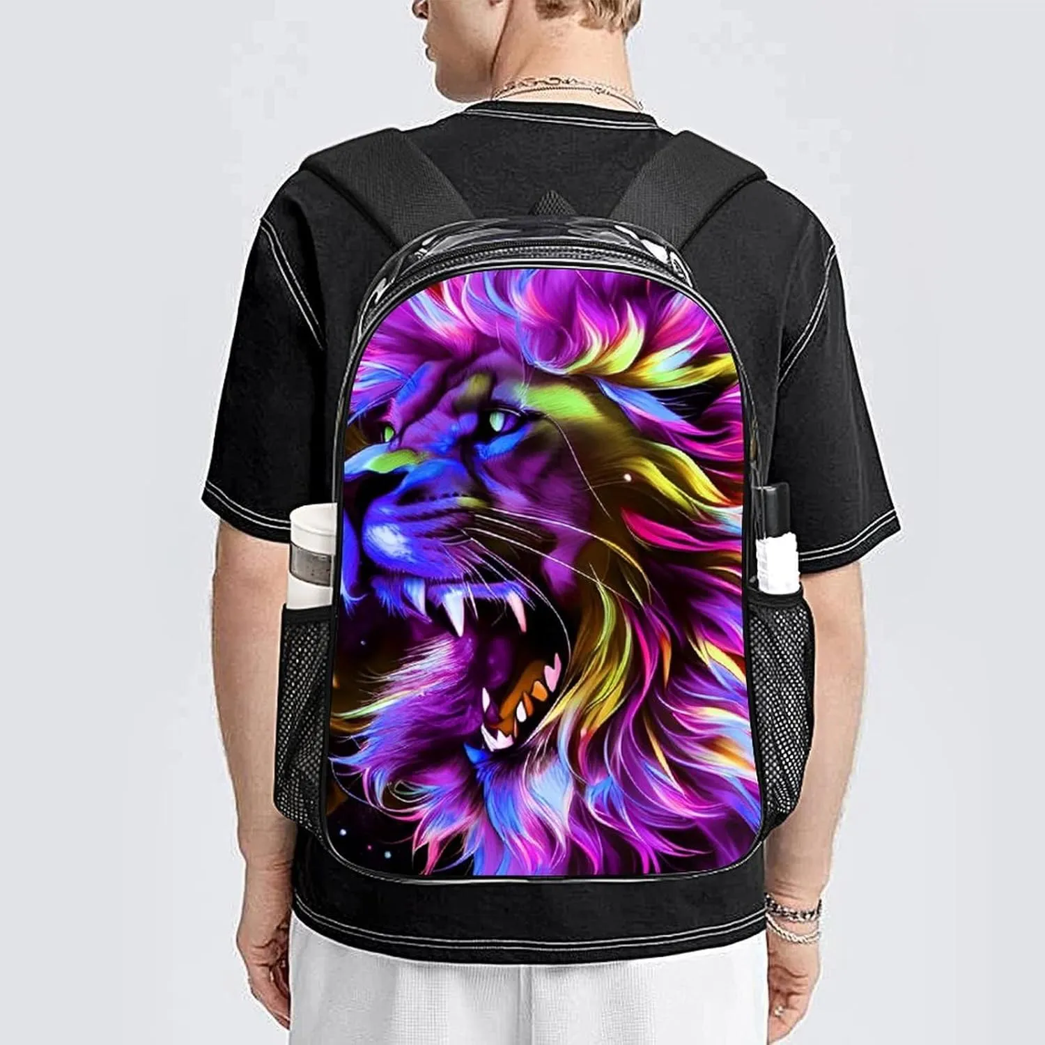Transparent Daypack Bookbag for Gym Business Bicycle - Large Capacity Multipurpose Anti-Theft Carry On Bag, Lion Howling Art Travel Hiking Daypack
