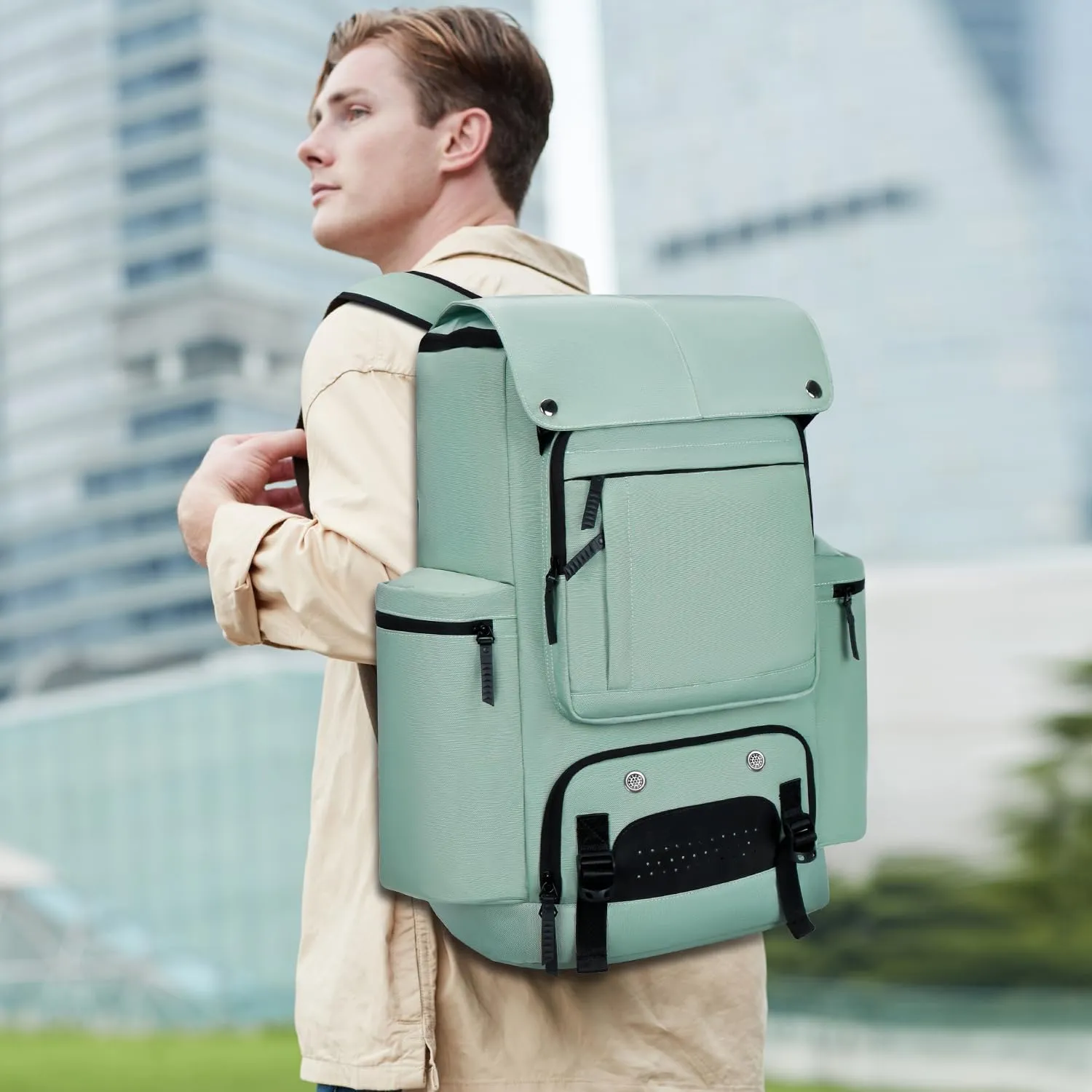 Travel Backpack TSA Friendly Flight Approved Carry on Backpack Nylon Water-resistant Business Large Weekender Bag Casual Daypack 17.3" Laptop Computer Backpack for Men Women(Light Green)