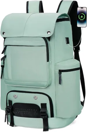 Travel Backpack TSA Friendly Flight Approved Carry on Backpack Nylon Water-resistant Business Large Weekender Bag Casual Daypack 17.3" Laptop Computer Backpack for Men Women(Light Green)