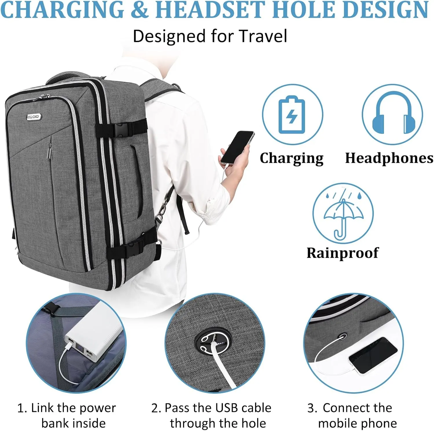 Travel Carry On 17.5" Laptop Expandable Backpack for Men Women, Personal Item Bag Waterproof Airline Approved with USB Charging Hole 3 Packing Cubes, Large Weekender Daypack Business Luggage Suitcase