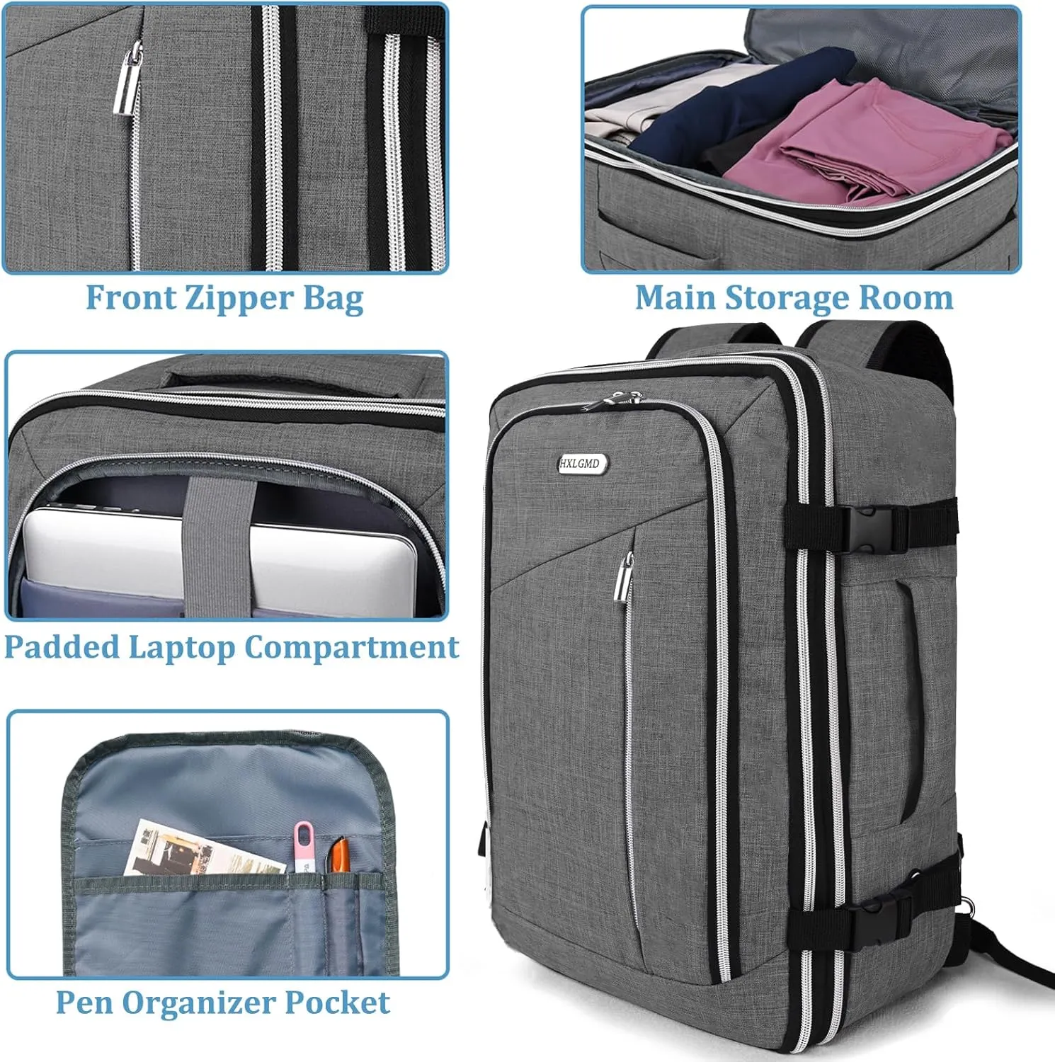 Travel Carry On 17.5" Laptop Expandable Backpack for Men Women, Personal Item Bag Waterproof Airline Approved with USB Charging Hole 3 Packing Cubes, Large Weekender Daypack Business Luggage Suitcase