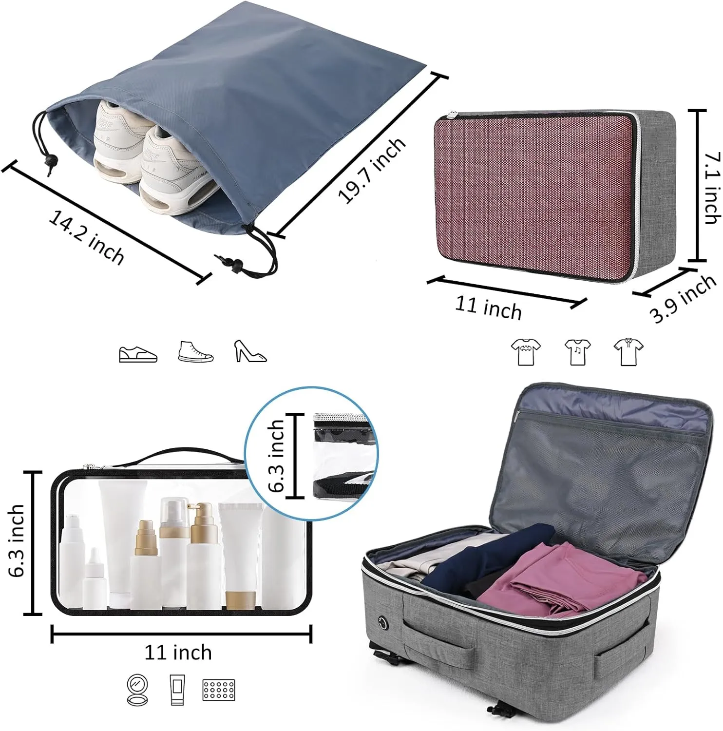 Travel Carry On 17.5" Laptop Expandable Backpack for Men Women, Personal Item Bag Waterproof Airline Approved with USB Charging Hole 3 Packing Cubes, Large Weekender Daypack Business Luggage Suitcase
