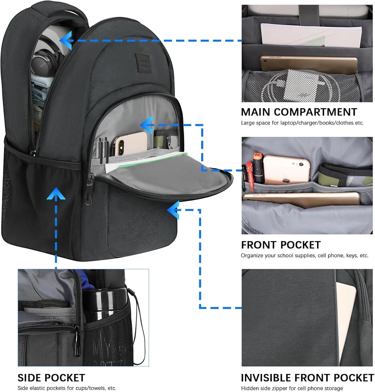 Travel Laptop Backpack,15.6 Inch Business Laptop backpack for Men Women with USB Charging Port,Water-Resistant Laptopack Weekender Daypack for Work College Computer