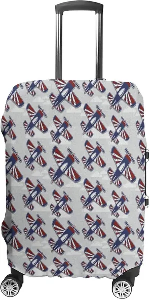 Travel Luggage Cover, Airplane Travel Suitcase Cover, Aviation Theme Airships in Classical Colors above the Clouds, Fits 22-24 Inch Luggage, Washable Dustproof Anti-Scratch, Navy Blue Red White
