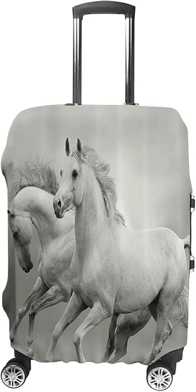 Travel Luggage Cover, Animal Luggage Cover Suitcase Protector, Running Horses Symbolize Passion and Appetite for Freedom, Fits 30-32 Inch Luggage, Travel Summer Beach Holiday, Black and White