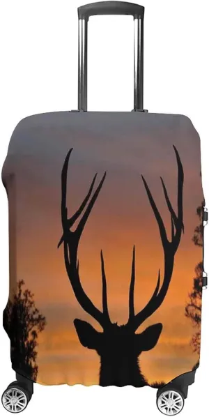 Travel Luggage Cover, Antlers Decor Luggage Cover Suitcase Protector, Black Deer Red Sky West Coast, Fits 30-32 Inch Luggage, Travel Summer Beach Holiday, Black Red