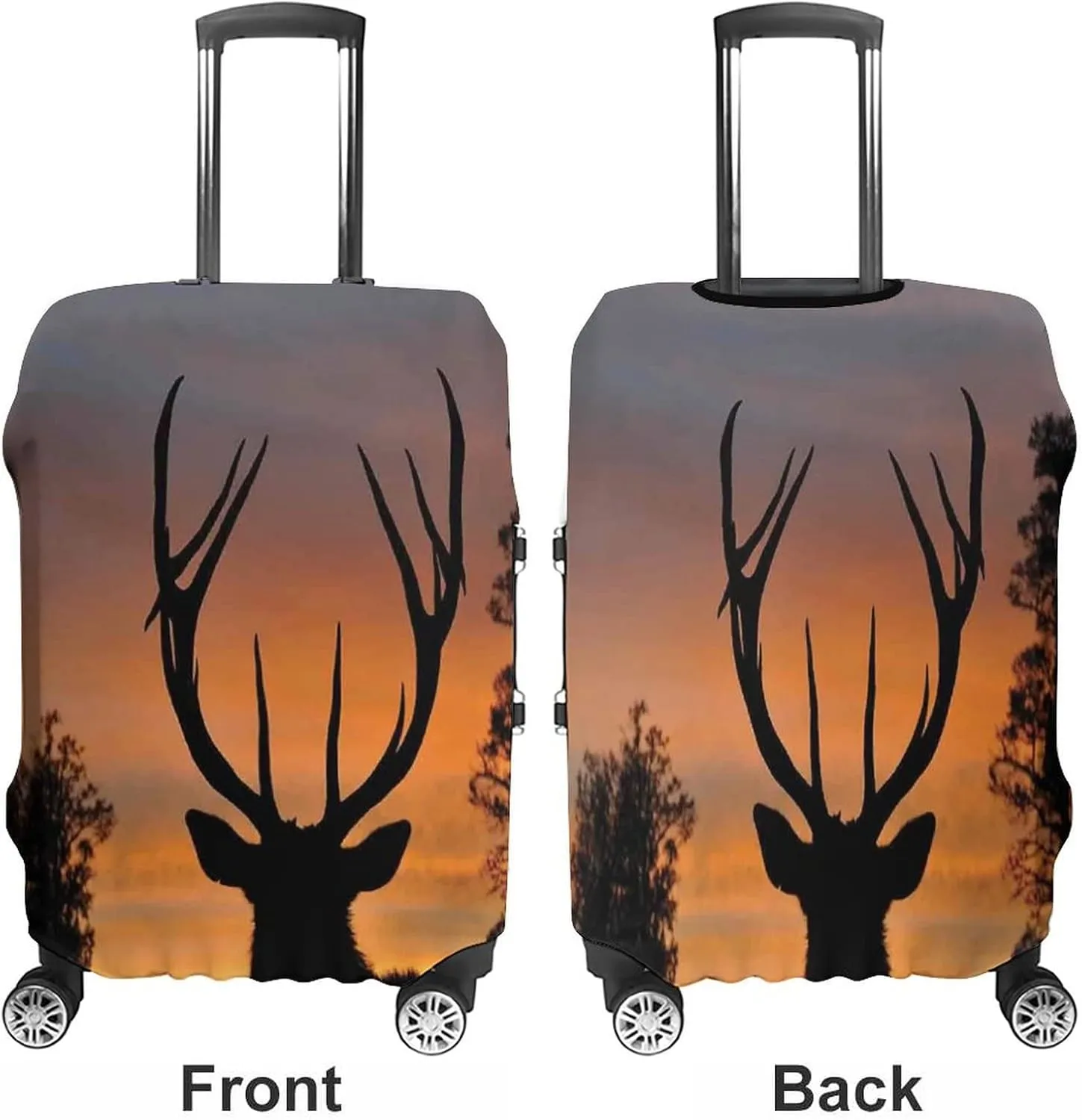 Travel Luggage Cover, Antlers Decor Luggage Cover Suitcase Protector, Black Deer Red Sky West Coast, Fits 30-32 Inch Luggage, Travel Summer Beach Holiday, Black Red