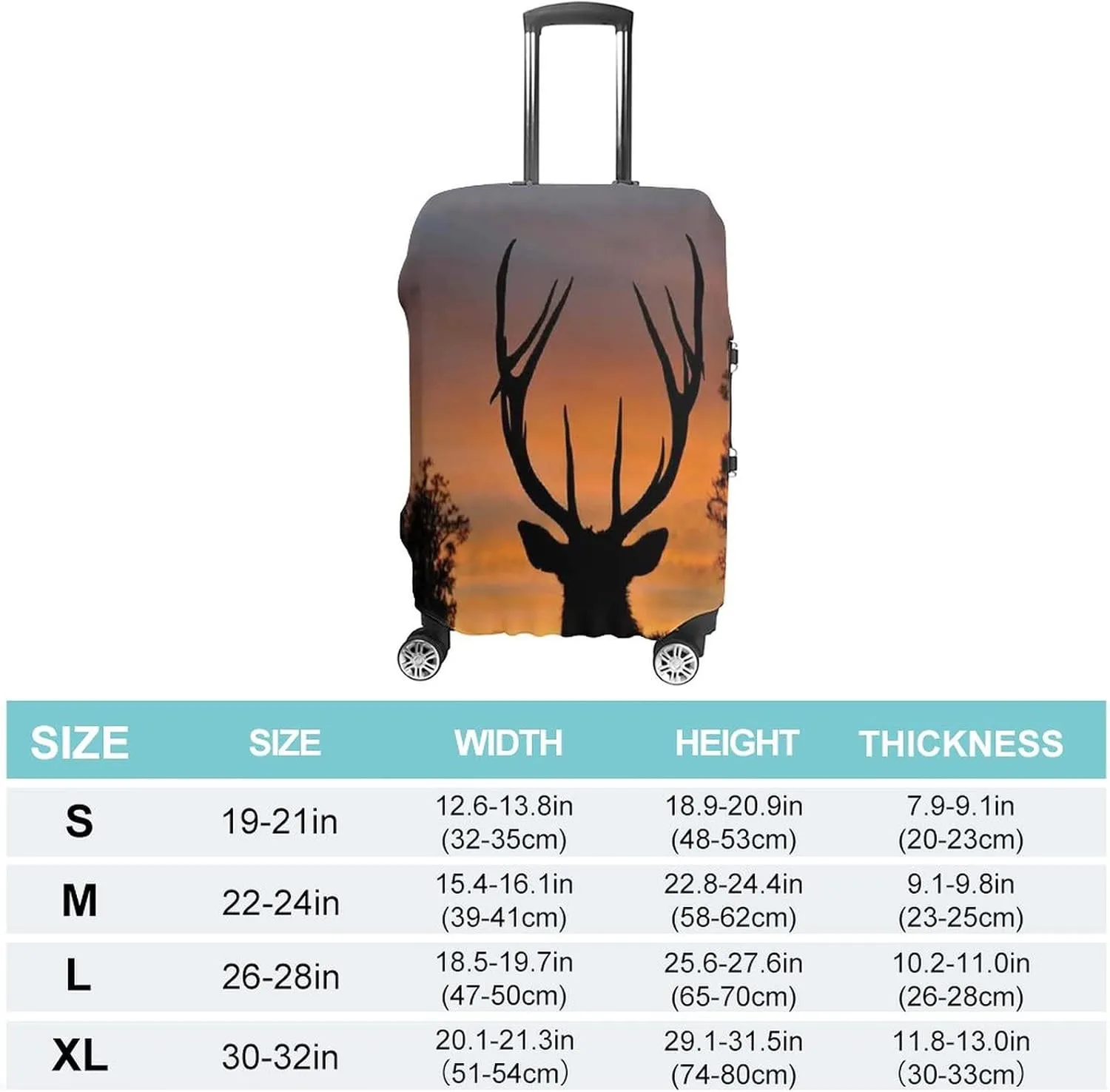 Travel Luggage Cover, Antlers Decor Luggage Cover Suitcase Protector, Black Deer Red Sky West Coast, Fits 30-32 Inch Luggage, Travel Summer Beach Holiday, Black Red