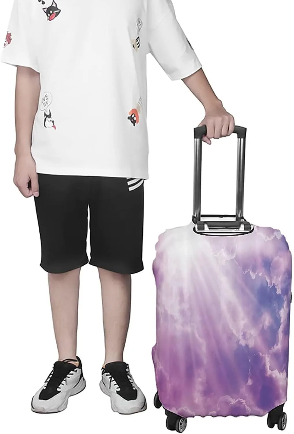 Travel Luggage Cover, Apartment Decor Luggage Cover Suitcase Protector, Dramatic Magical Sky Sun and Heavy Clouds, Fits 30-32 Inch Luggage, Travel Summer Beach Holiday, Purple White