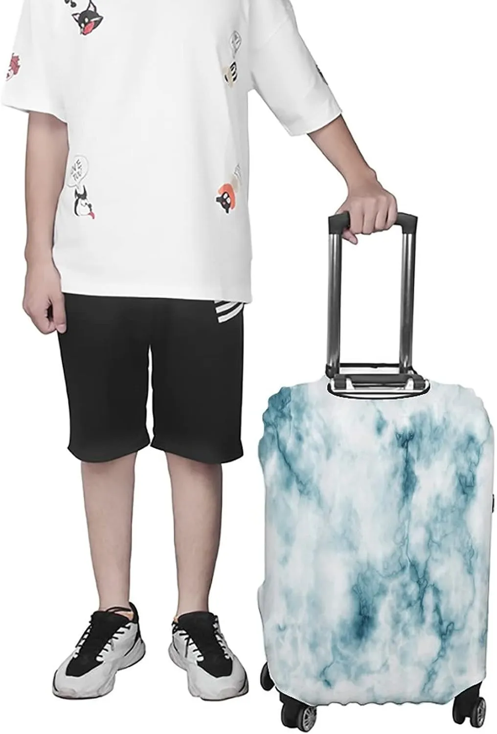 Travel Luggage Cover, Apartment Decor Travel Suitcase Cover, Fluffy Cloud Skyline Like Marble Motif with, Fits 30-32 Inch Luggage, Washable Dustproof Anti-Scratch, Blue White