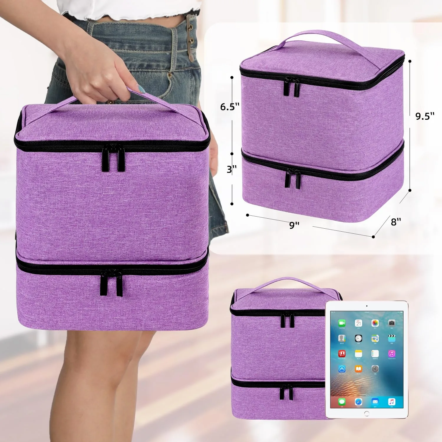 Travel Nail Polish Organizer, Holds 30 Bottles (15ml), Double-layer Nail Polish Carrying Case, Large Capacity Portable Storage Bag for Nail Varnish and Manicure Set