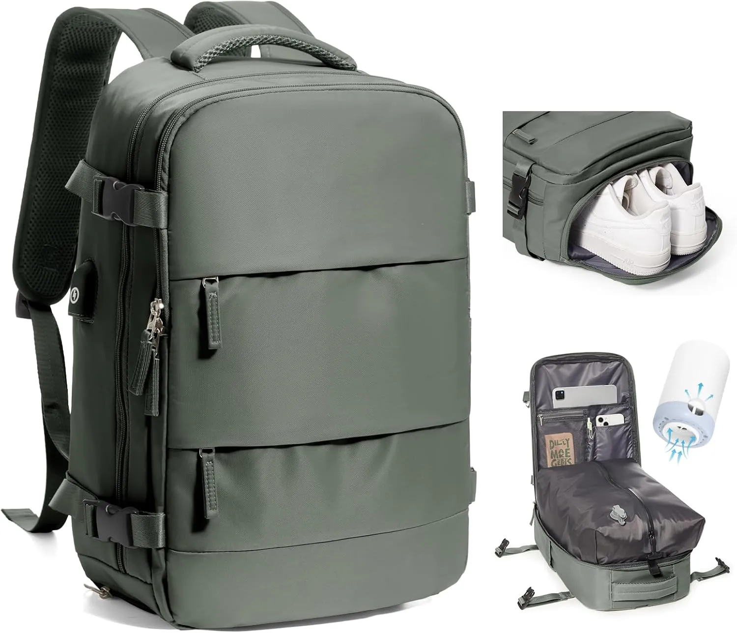 Travel Vacuum Backpack, Seal Compression Airback Vacpack with Travel Pump, Carry On Suitcase Luggage Flight Approved for Men Women Personal Item, Green